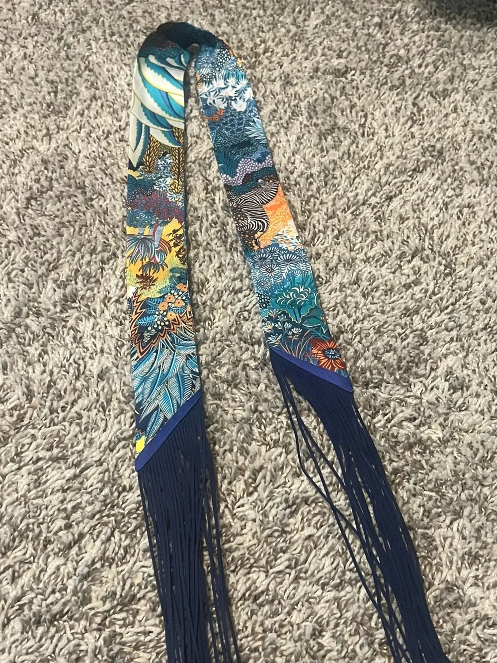 Multicolor Floral Pattern Fringe Scarf twilly